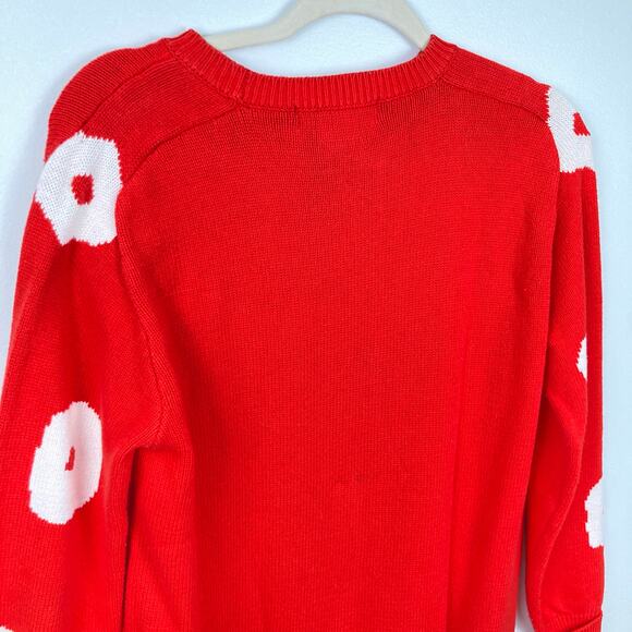 Vintage Outlander Womens S Red & White Floral Dot Sweater Dress FLAW Mod Holiday - Picture 7 of 12